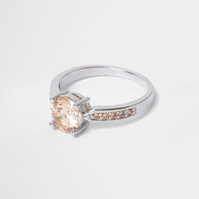 White and peach gem silver ring